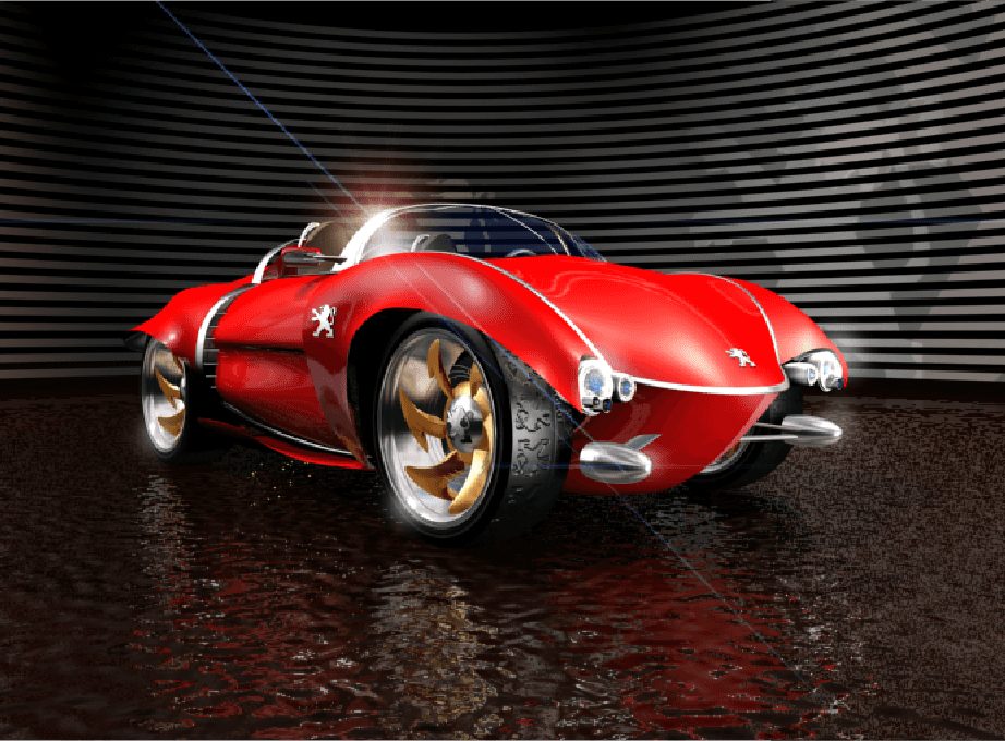 Render 3D de um descapotável vermelho conceptual Peugeot