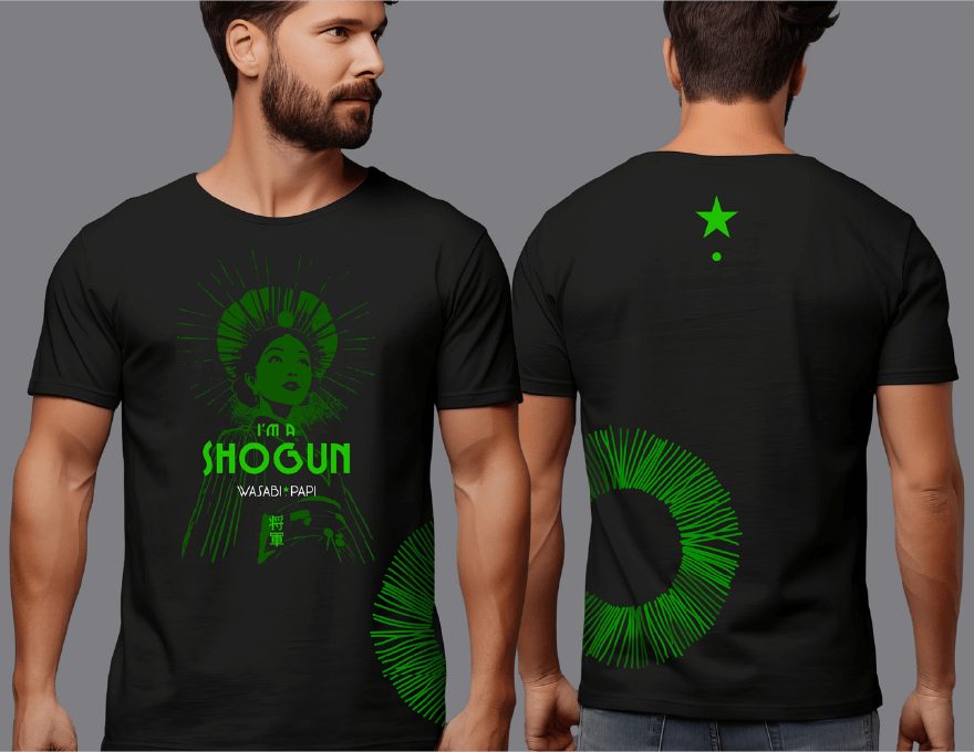 T-shirt preta I am a Shogun com ilustração verde